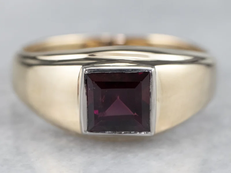 Grass style rings-Unisex Garnet Solitaire Ring