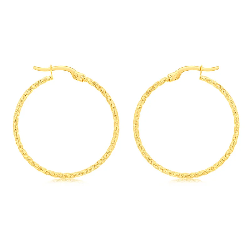 Orbit theme rings-9ct Yellow Gold Silverfilled Fancy Textured Hoop Earring