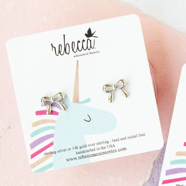 Soft drop earrings-Bow Silver Post Earring Children’s Jewelry