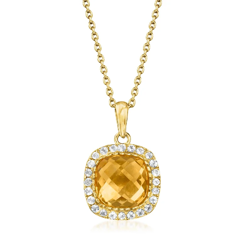 Sharp crystal necklaces-Ross-Simons Citrine and . White Topaz Pendant Necklace in 18kt Gold Over Sterling