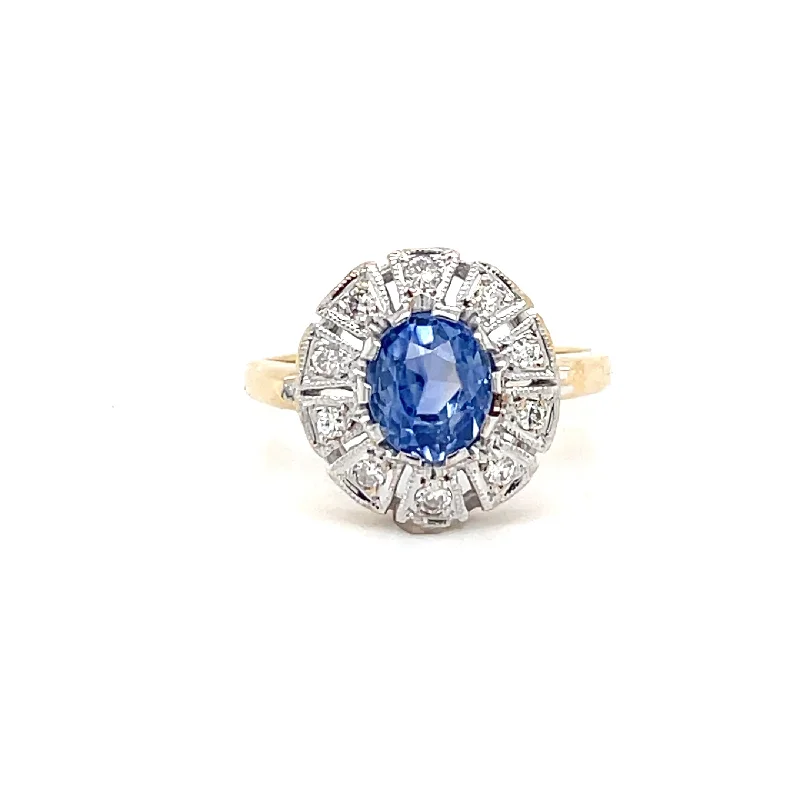 Fine clay rings-ESTATE 14K Two-tone Halo Sapphire Ring