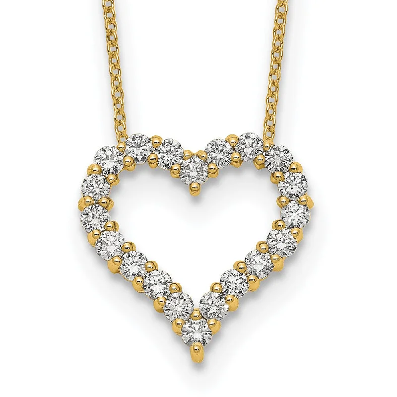 Firm chain necklaces-14k Gold 1 Ct Lab Grown Diamond Open Heart Pendant Necklace 18" Clarity VS, Color D-E