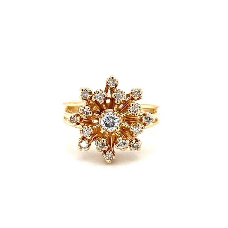 Gothic style rings-ESTATE 14K YELLOW GOLD SNOWFLAKE CLUSTER RING 