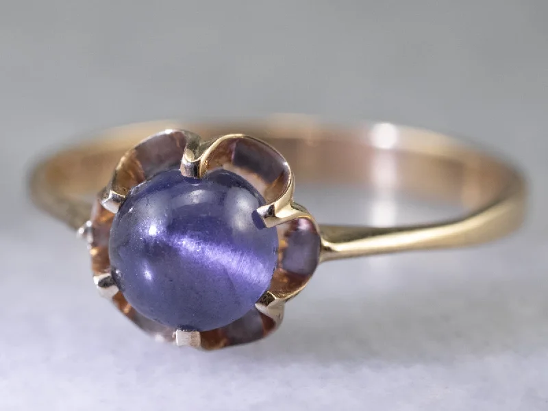 Elegant art rings-Star Sapphire Gold Buttercup Solitaire Ring