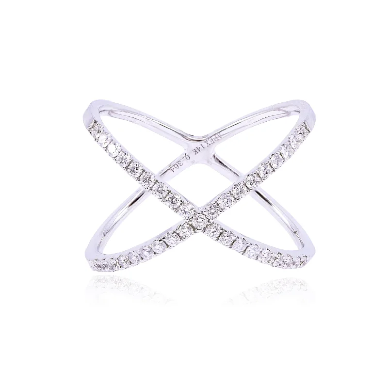 Gothic style rings-14K WHITE GOLD DIAMOND CRISS CROSS RING - 0.36CTW