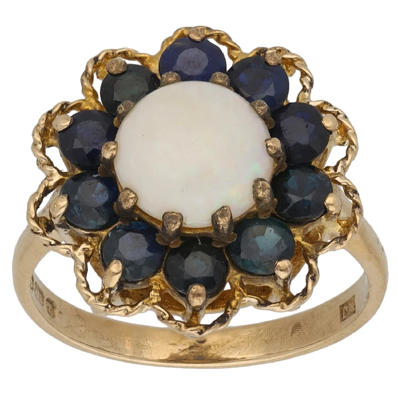 Fine heart rings-9ct Gold Sapphire & Opal Cluster Ring Size O