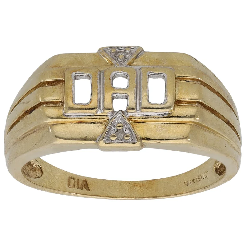 Rustic lock rings-9ct Gold 0.01ct Diamond Dad Ring Size U