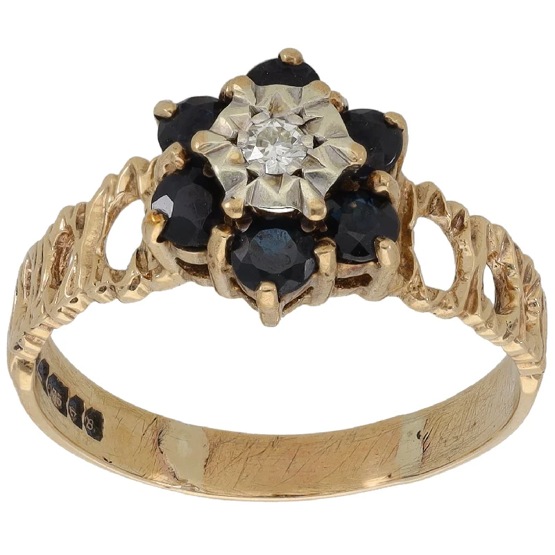 Bold stone rings-9ct Gold 0.05ct Diamond & Sapphire Dress/Cocktail Ring Size S