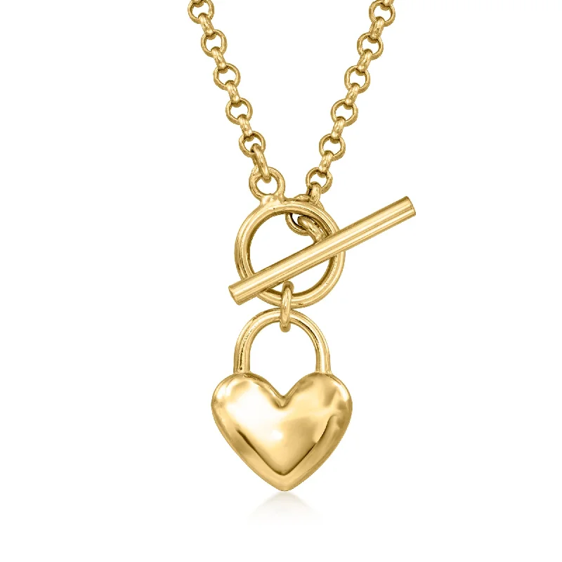 Lasso-style necklaces-Ross-Simons Italian 18kt Gold Over Sterling Heart Toggle Necklace