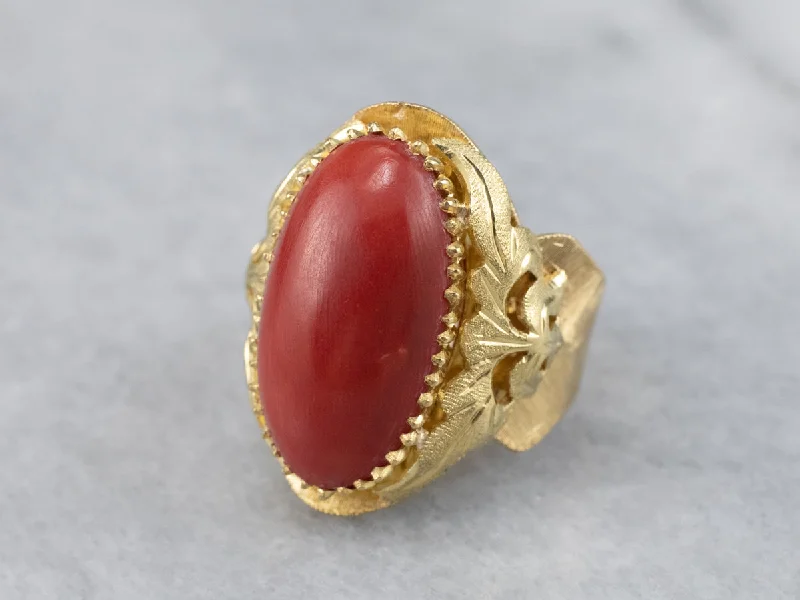 Blended metal rings-Ornate Coral 18K Gold Statement Ring