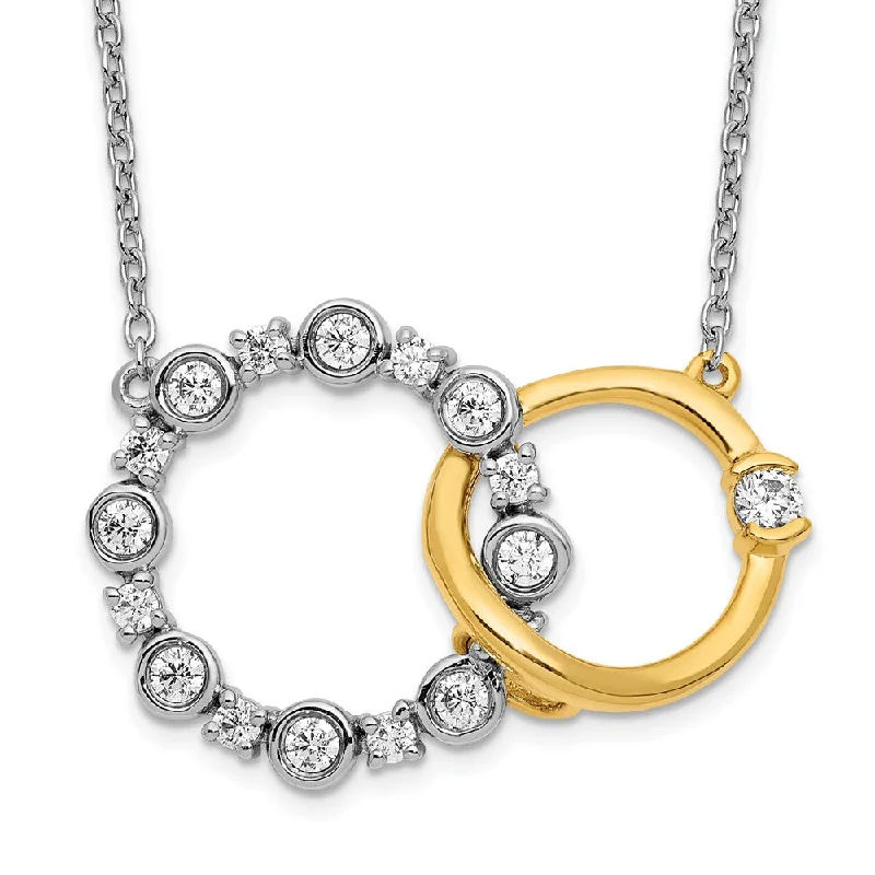 Twin birthstone necklaces-14K Two-Tone Gold 0.40 Ct Lab Grown Diamond Circle Interlocking Necklace 18" Clarity VS, Color G-H