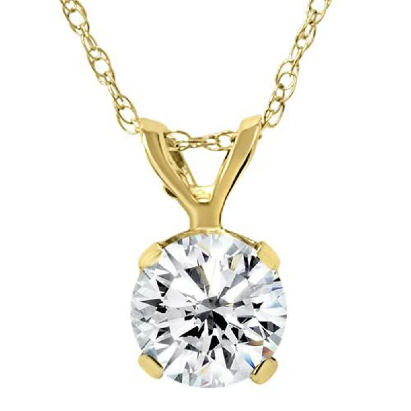 Whimsical charm necklaces-Certified 3/4ct Diamond Solitaire Pendant 14K Yellow Gold Necklace