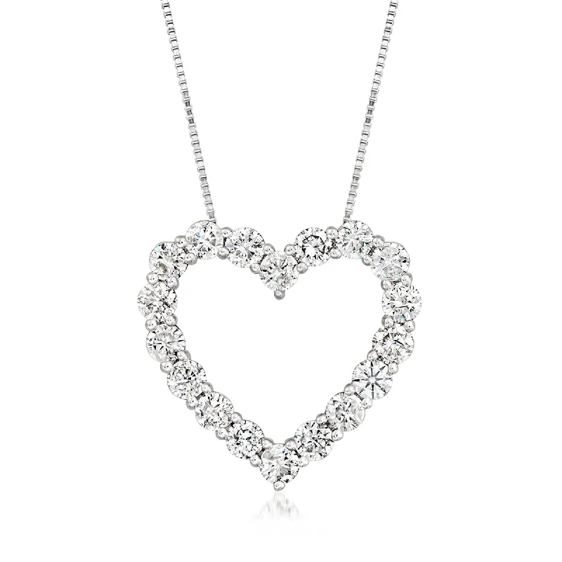 Leaned design necklaces-Ross-Simons Diamond Heart Pendant Necklace in 14kt White Gold