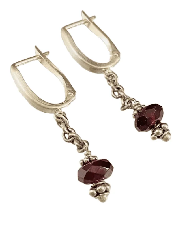 Flat token earrings-Sterling & Garnet Chain Drop Earrings