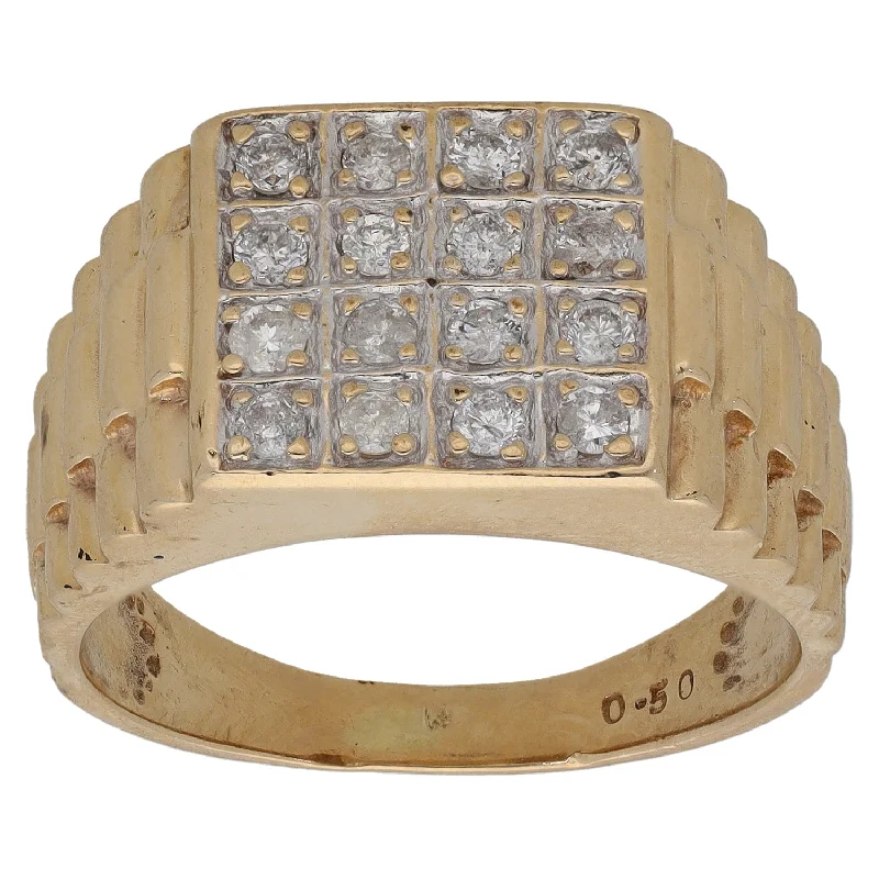 Stone stack rings-9ct Gold 0.50ct Diamond Patterned Signet Ring Size S