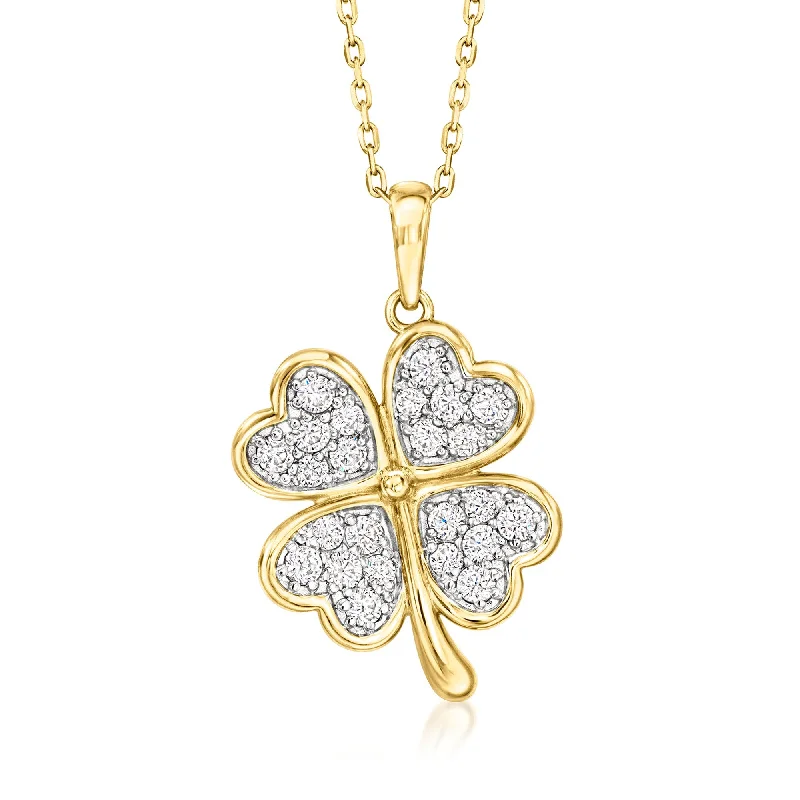 Angled pendant necklaces-Ross-Simons CZ 4-Leaf Clover Pendant Necklace in 18kt Gold Over Sterling