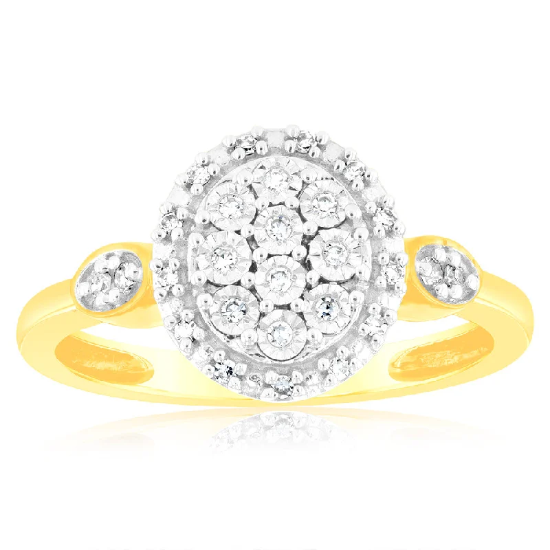 Danburite rings-Luminesce Lab Grown Oval Ring with 28 Diamonds Set in 9 Carat Yellow Gold