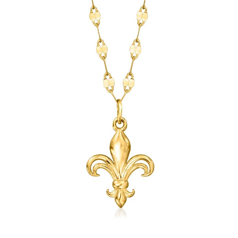 Angled pendant necklaces-Ross-Simons Italian 14kt Yellow Gold Fleur-De-Lis Necklace