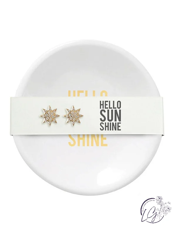 Split-face earrings-Ceramic Ring Dish & Earrings - Hello Sunshine