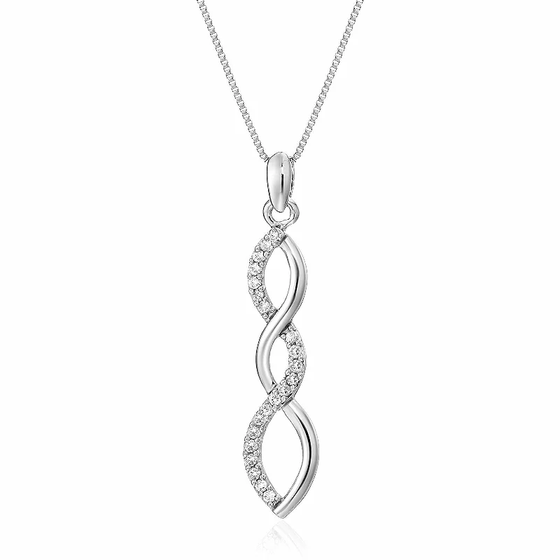 Knotted tribal necklaces-1/10 cttw Diamond Wave Pendant In 10K White Gold with 18 Inch Chain