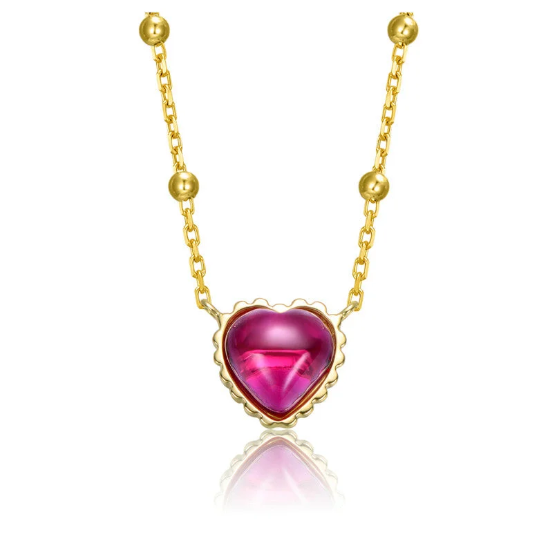 Reef knot necklaces-Sterling Silver 14k Gold Plated with Ruby Red Heart Cubic Zirconia Solitaire Necklace for Teens