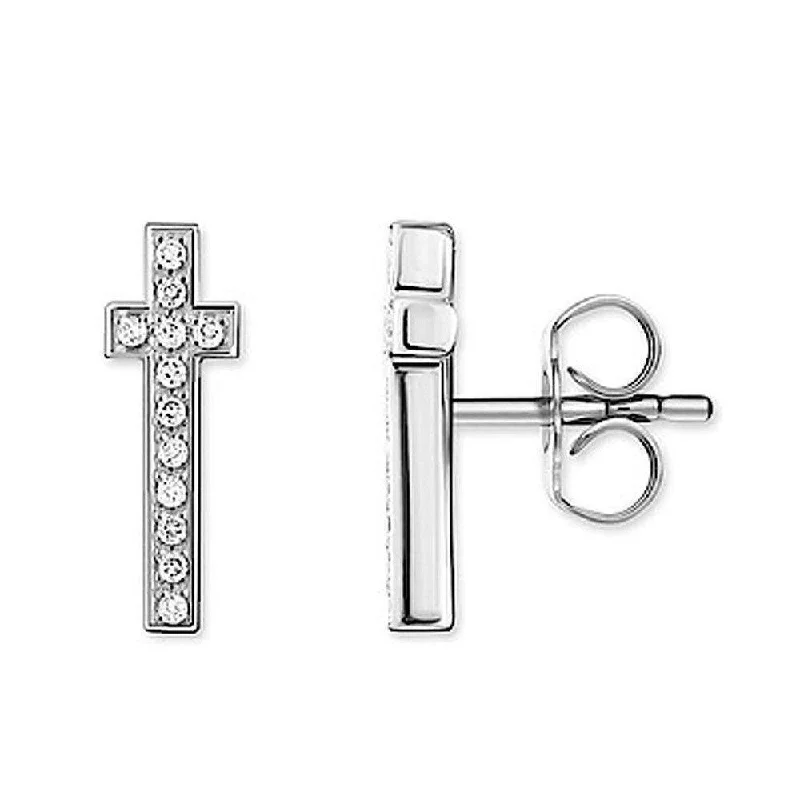 Fine wing earrings-Stud Cross Diamond Earrings