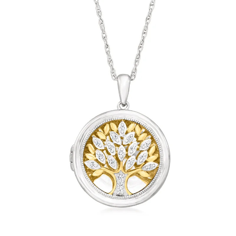 Elastic thread necklaces-Ross-Simons Diamond Tree-Of-Life Locket Pendant Necklace in 2-Tone Sterling Silver