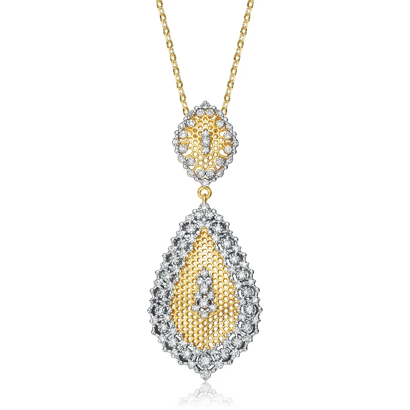 Old medallion necklaces-Rachel Glauber Rhodium And 14k Gold Plated Cubic Zirconia Pendant Necklace