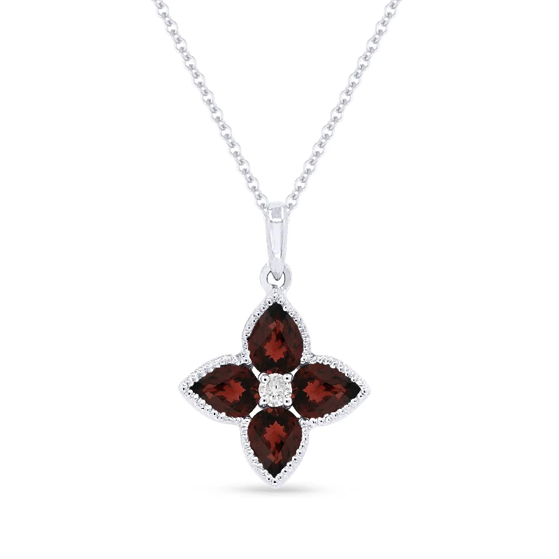 Stone strand necklaces-0.88Ct Garnet 16"pendant Necklace In 14K White Gold