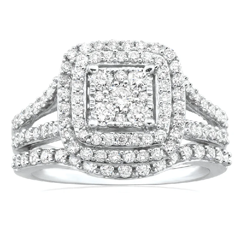 Peridot solitaire rings-9ct White Gold 2 Ring Bridal Set With 1.2 Carats Of Diamonds