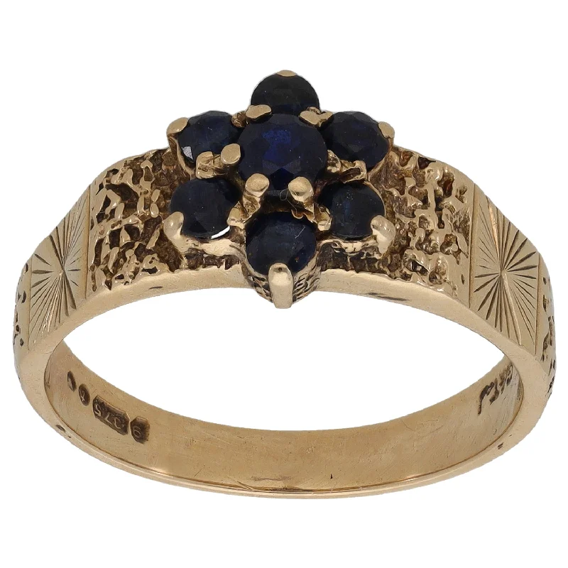 Rustic vow rings-9ct Gold Sapphire Dress/Cocktail Ring Size P