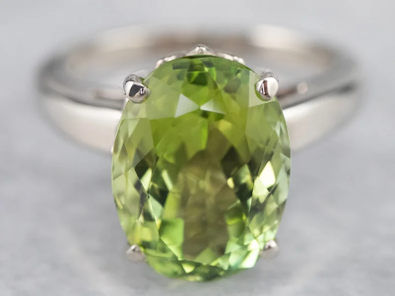 Blended metal rings-Green Tourmaline Solitaire Ring in White Gold