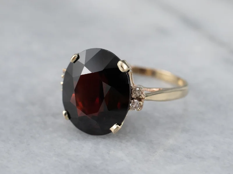 Goshenite cut rings-Garnet and Diamond Vintage Ring