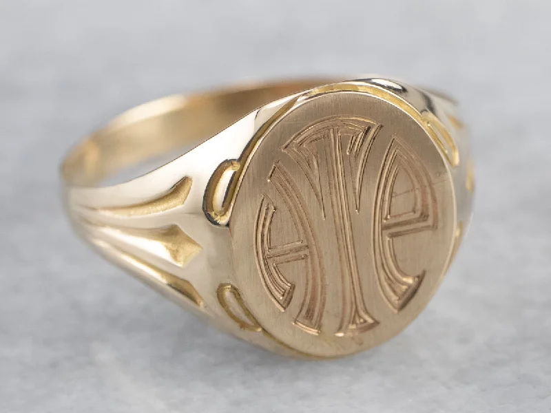 Stone stack rings-Art Deco "HTE" Gold Signet Ring