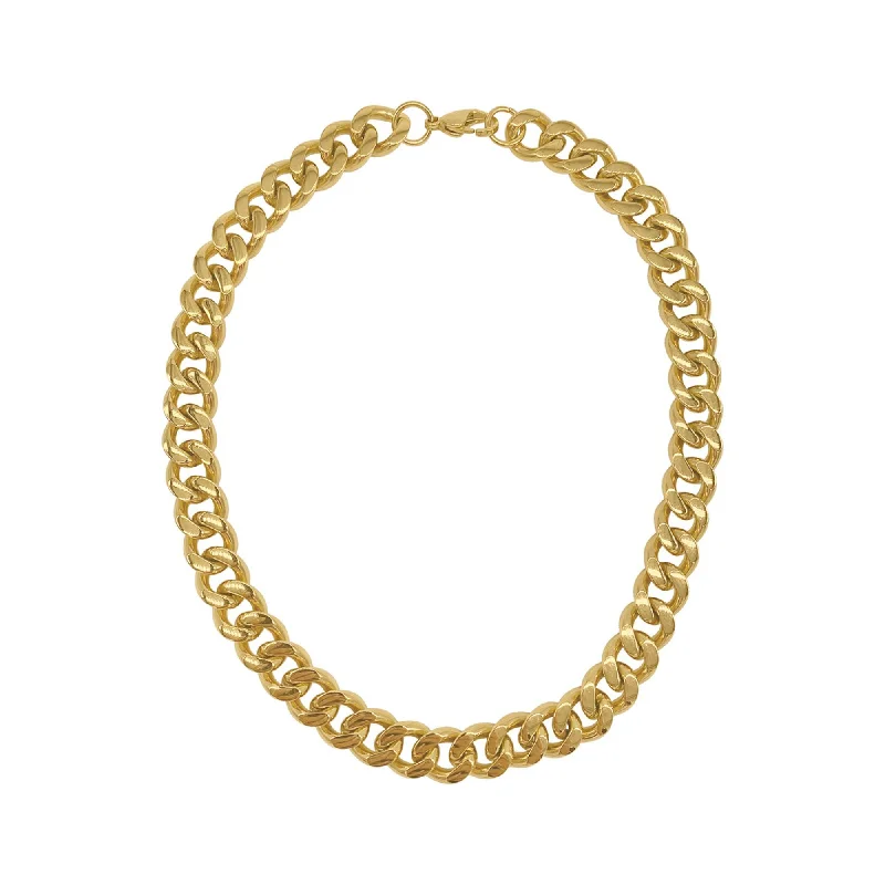 Eight-layer necklaces-Tarnish Resistant 14k Gold Plated Wide Curb Chain Necklace