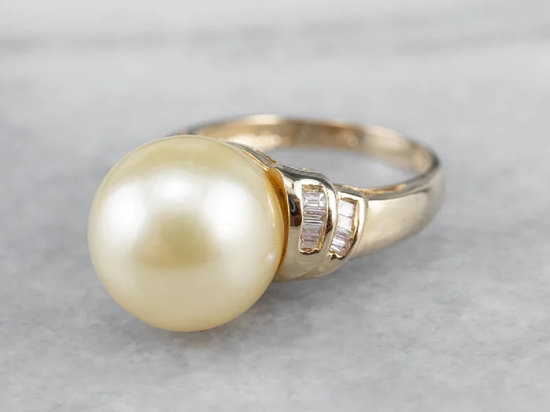 Firm gold rings-Pearl Diamond Gold Statement Ring