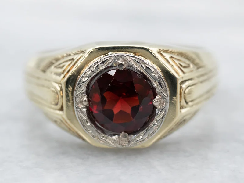 Angled shank rings-Antique Two Tone Gold Pyrope Garnet Solitaire Ring