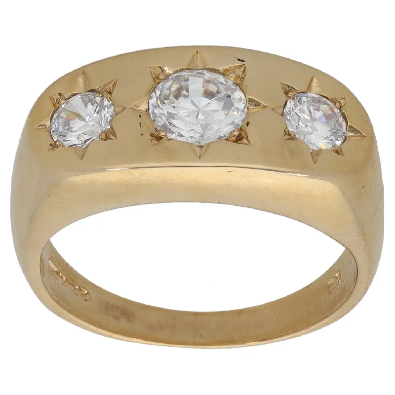 Leafy carved rings-9ct Gold Cubic Zirconia Trilogy Ring Size T