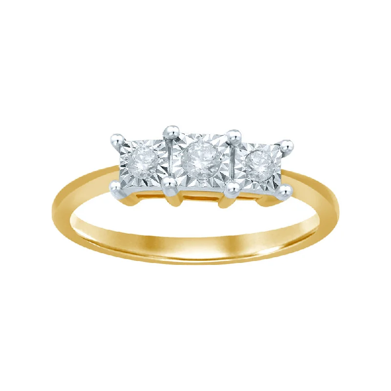 Danburite rings-9ct Yellow Gold Diamond Trilogy Ring with 3 Brilliant Diamonds in Disc Setting