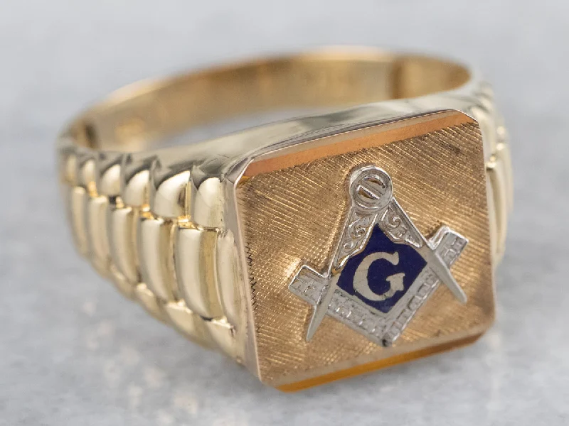 Firm gold rings-Two Tone Gold Enamel Masonic Ring