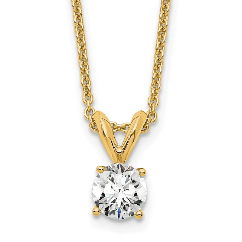 Flat bar necklaces-14k Yellow Gold 1/3 Ct Round Lab Grown Diamond Solitaire Pendant Necklace 18" Clarity VS, Color D-E