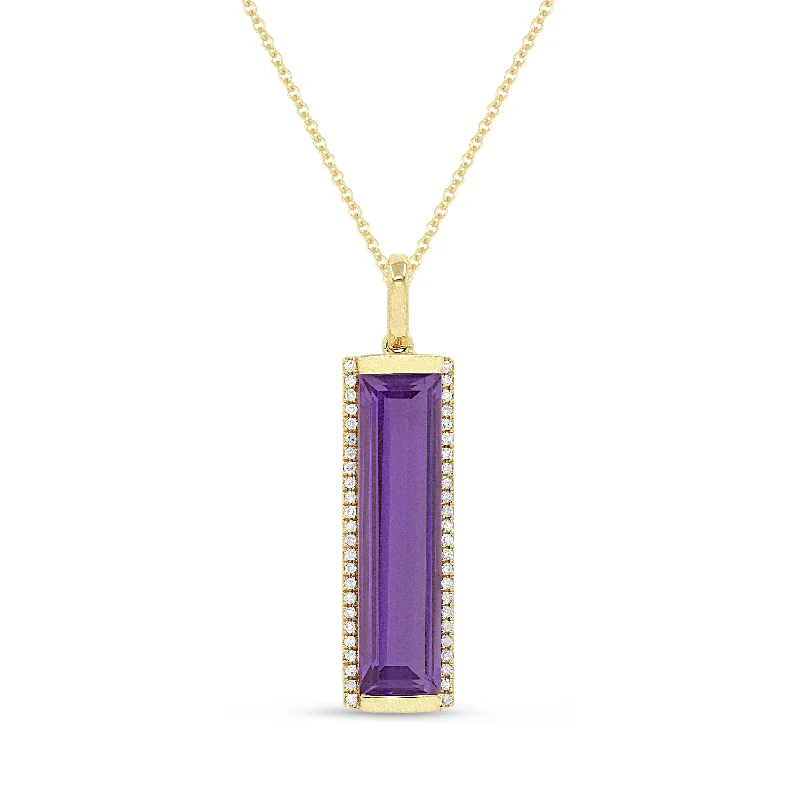 Tourmaline pendant necklaces-3.19Ct Amethyst 16"pendant Necklace In 14K Yellow Gold