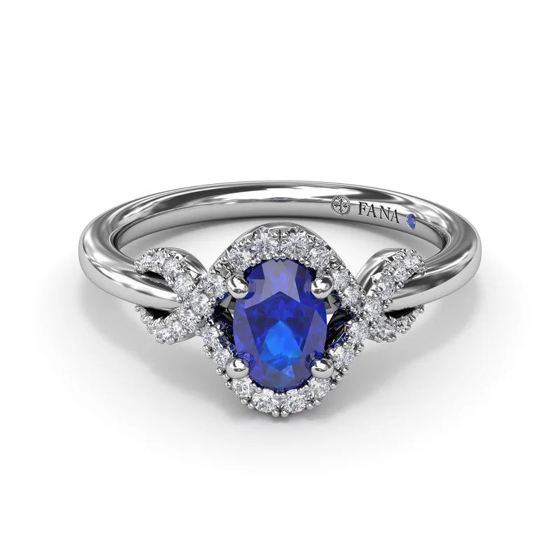 Subtle accent rings-14K WHITE GOLD SAPPHIRE DIAMOND OVAL FASHION RING - SZ 6.5