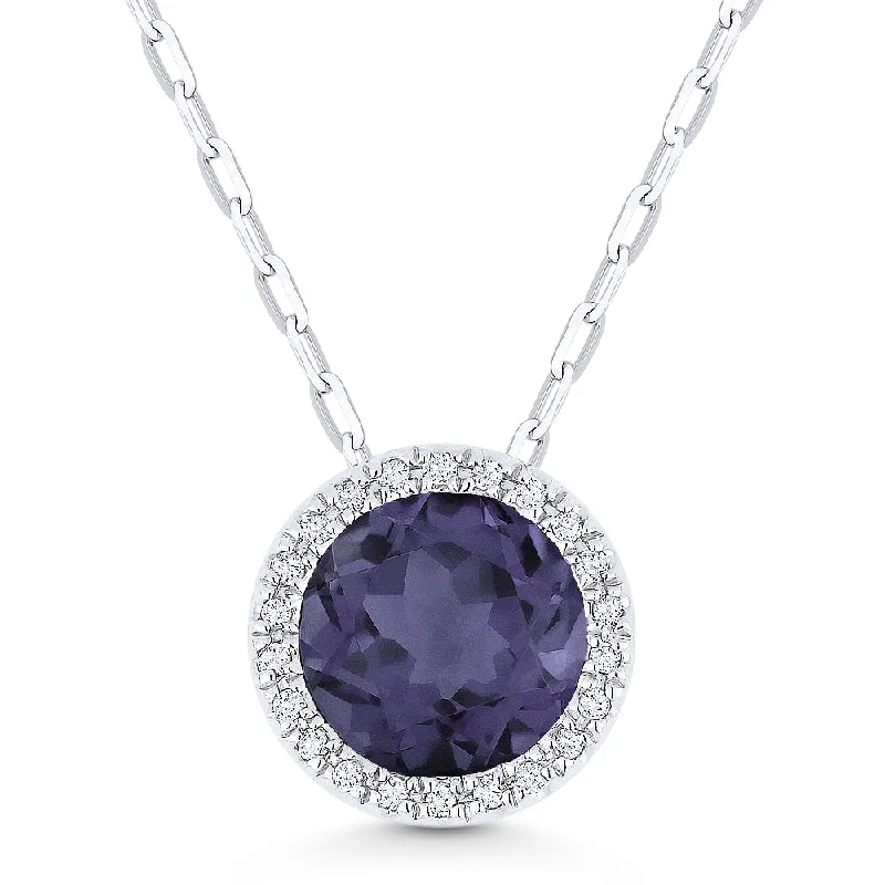 Glossy gold necklaces-1.70Ct Alexandrite 16"pendant Necklace In 14K White Gold