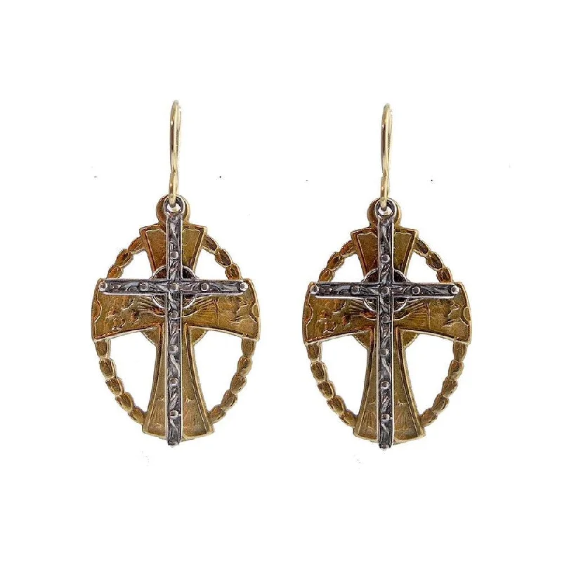 Eclipse phase earrings-Bronze and Silver Cross Earrings