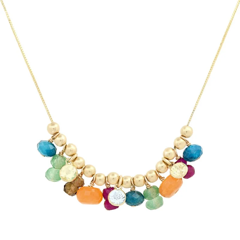 Stacked chain necklaces-Women's Movable Gemstone Beaded Necklace In Gold/multi