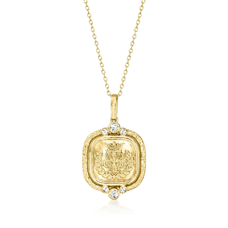 Pinch clasp necklaces-Ross-Simons Diamond Royal Bumblebee Pendant Necklace in 18kt Gold Over Sterling