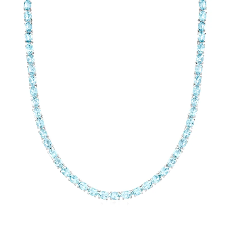 Weathered silver necklaces-Ross-Simons Sky Blue Topaz Tennis Necklace in Sterling Silver