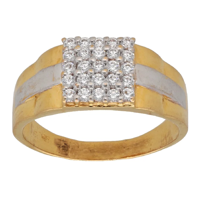 Slim stack rings-22ct Bi-Colour Gold Cubic Zirconia Patterned Signet Ring Size V