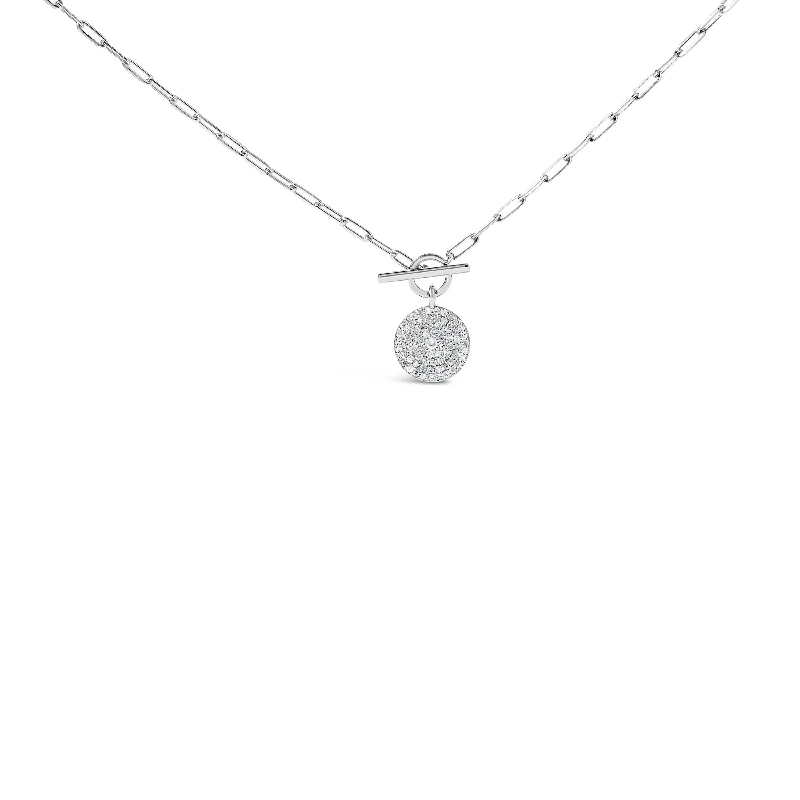 Eight-layer necklaces-.925 Sterling Silver 3/8 Cttw Diamond Medallion with Toggle Bale Paperclip Chain Pendant Necklace